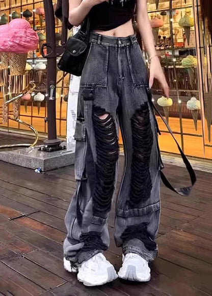 Black Oversized Denim Ripped Pants