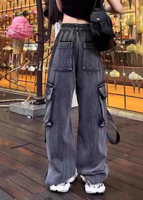 Black Oversized Denim Ripped Pants