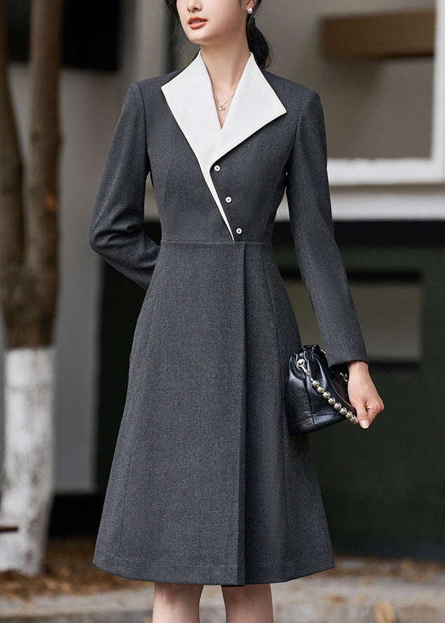 Grey Button High Waist Spandex Dress