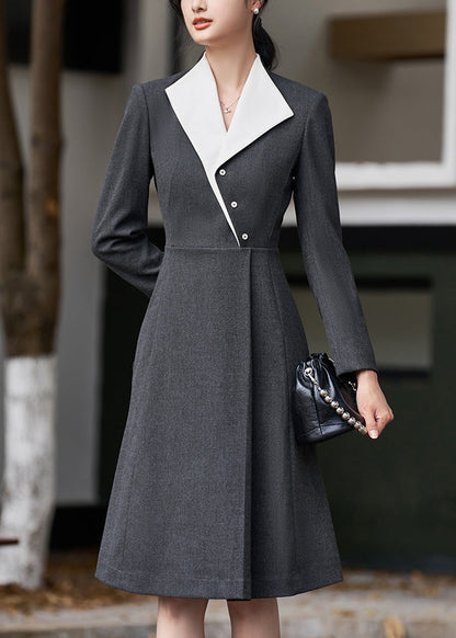 Grey Button High Waist Spandex Dress