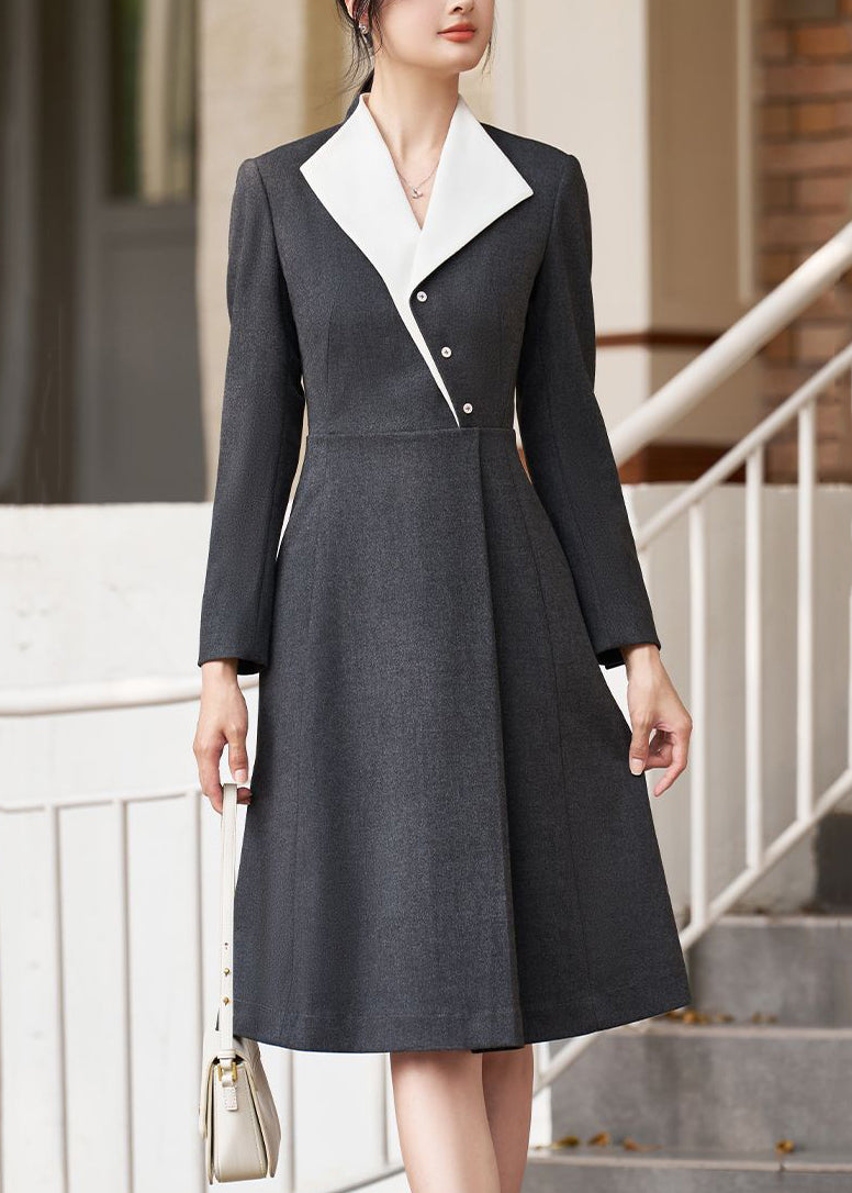 Grey Button High Waist Spandex Dress