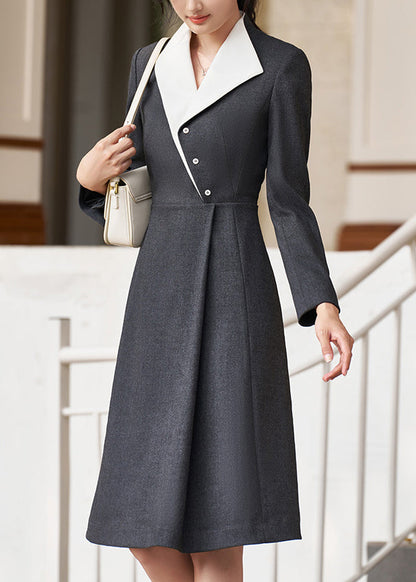 Grey Button High Waist Spandex Dress