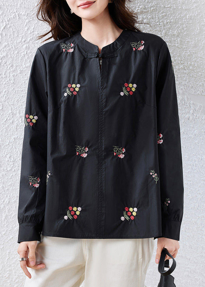 Red Patchwork Cotton Oriental Tops Embroidered