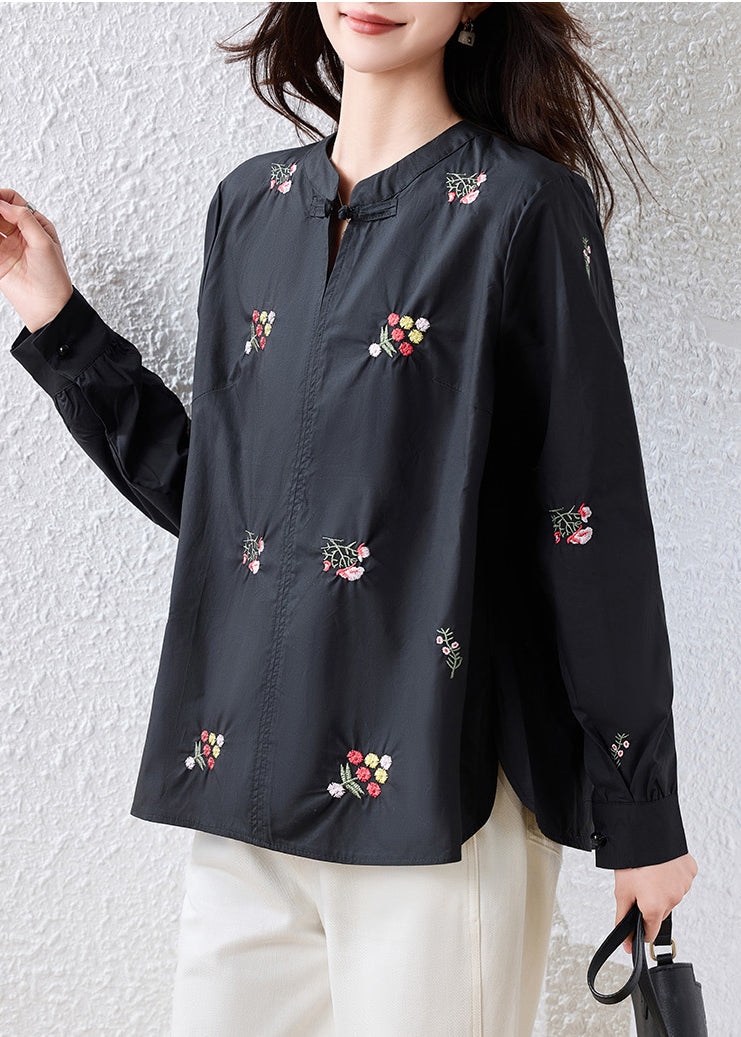 Red Patchwork Cotton Oriental Tops Embroidered