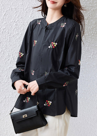 Red Patchwork Cotton Oriental Tops Embroidered