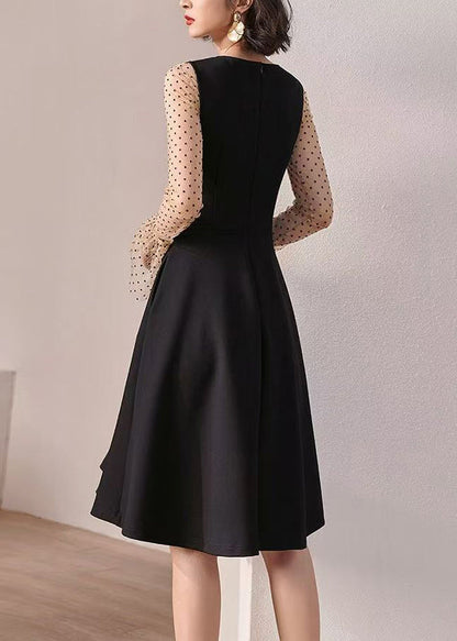 Slim Fit Black Dot High Waist Patchwork Cotton Two-Piece Set Flare Sleeve