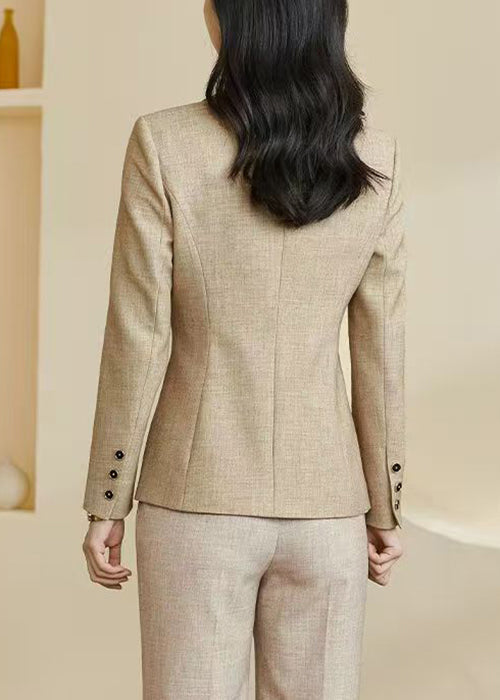 Slim Fit Oatmeal Notched Pockets Spandex Coats