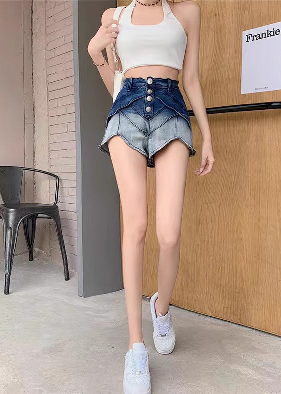 Gradient Color High Waist Denim Shorts