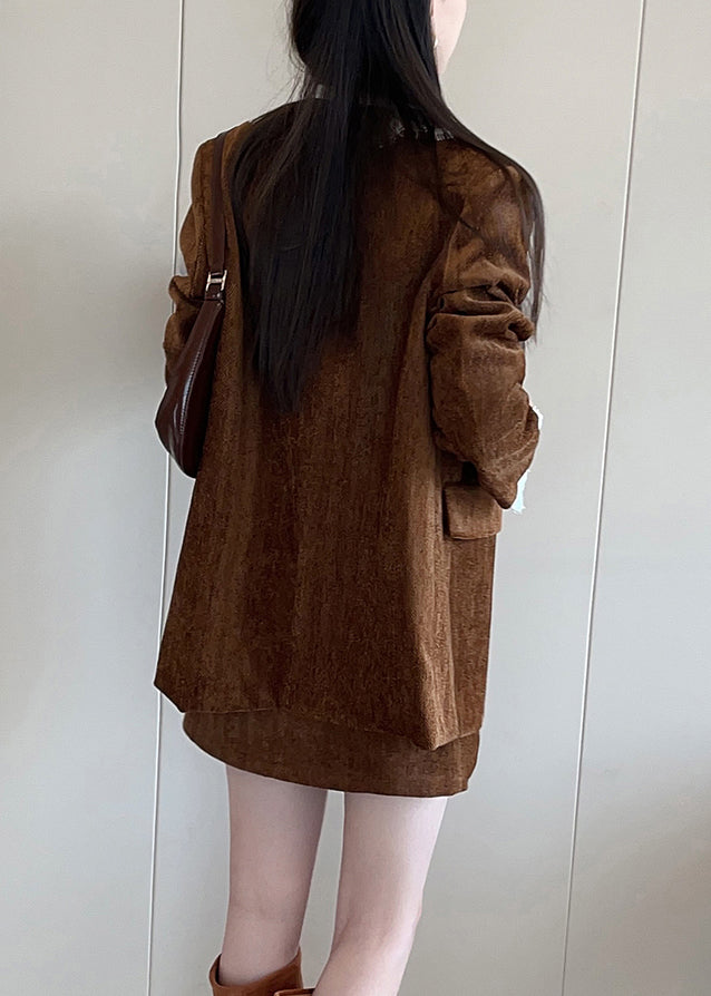 Vintage Brown Button Lace Patchwork Silk Velvet Coats