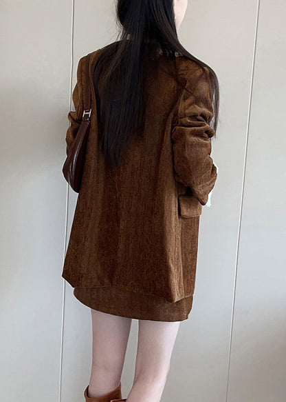 Vintage Brown Button Lace Patchwork Silk Velvet Coats
