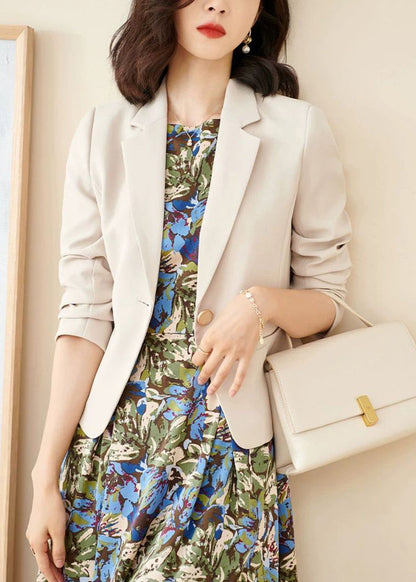 White Button Pockets Spandex Coat Peter Pan Collar