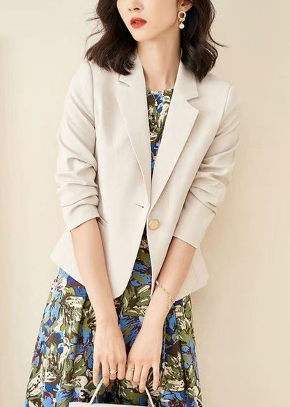 White Button Pockets Spandex Coat Peter Pan Collar