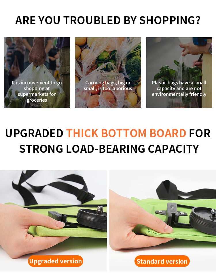 Convertible shopping tote – hides wheels, holds 20kg, expands with zipper!