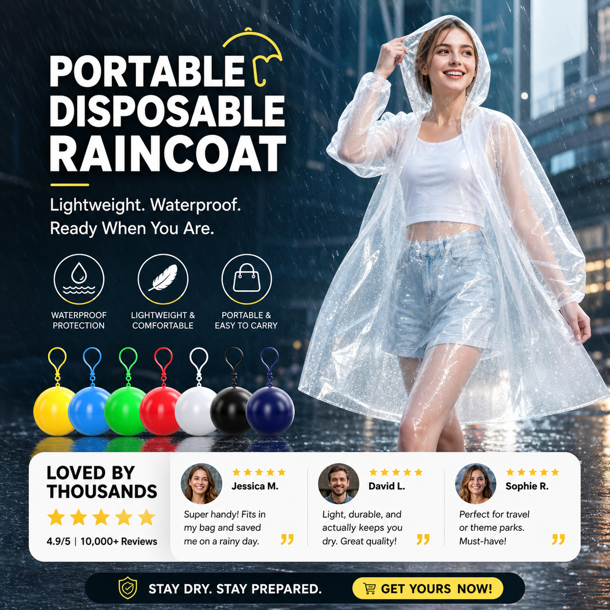 Pocket-Size Disposable Raincoat for Unexpected Showers
