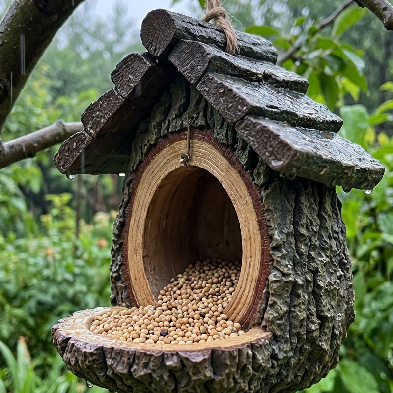 Outdoor Bird Feeder with Realistic Tree Stump Design | Garden Decor & Wildlife Sanctuary in One!