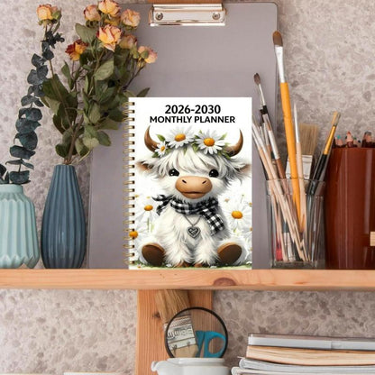 2030 Monthly Planner Cute Highland Cow 5-Year Calendar | Large Monthly Blocks for Long-Term Planning
