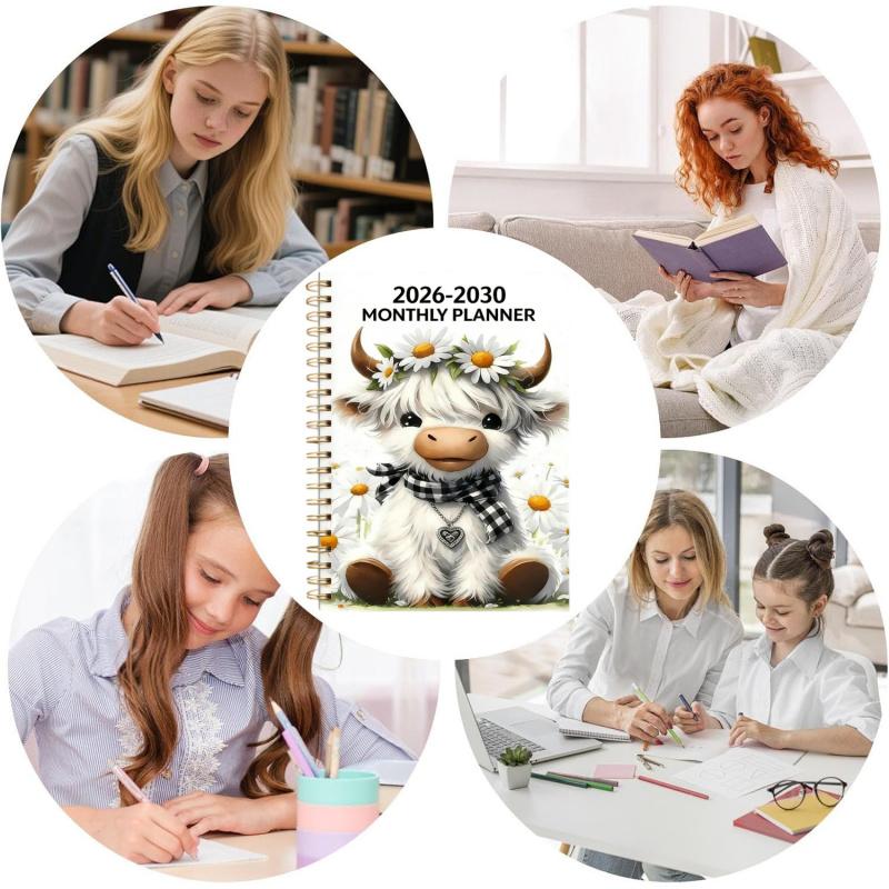 2030 Monthly Planner Cute Highland Cow 5-Year Calendar | Large Monthly Blocks for Long-Term Planning